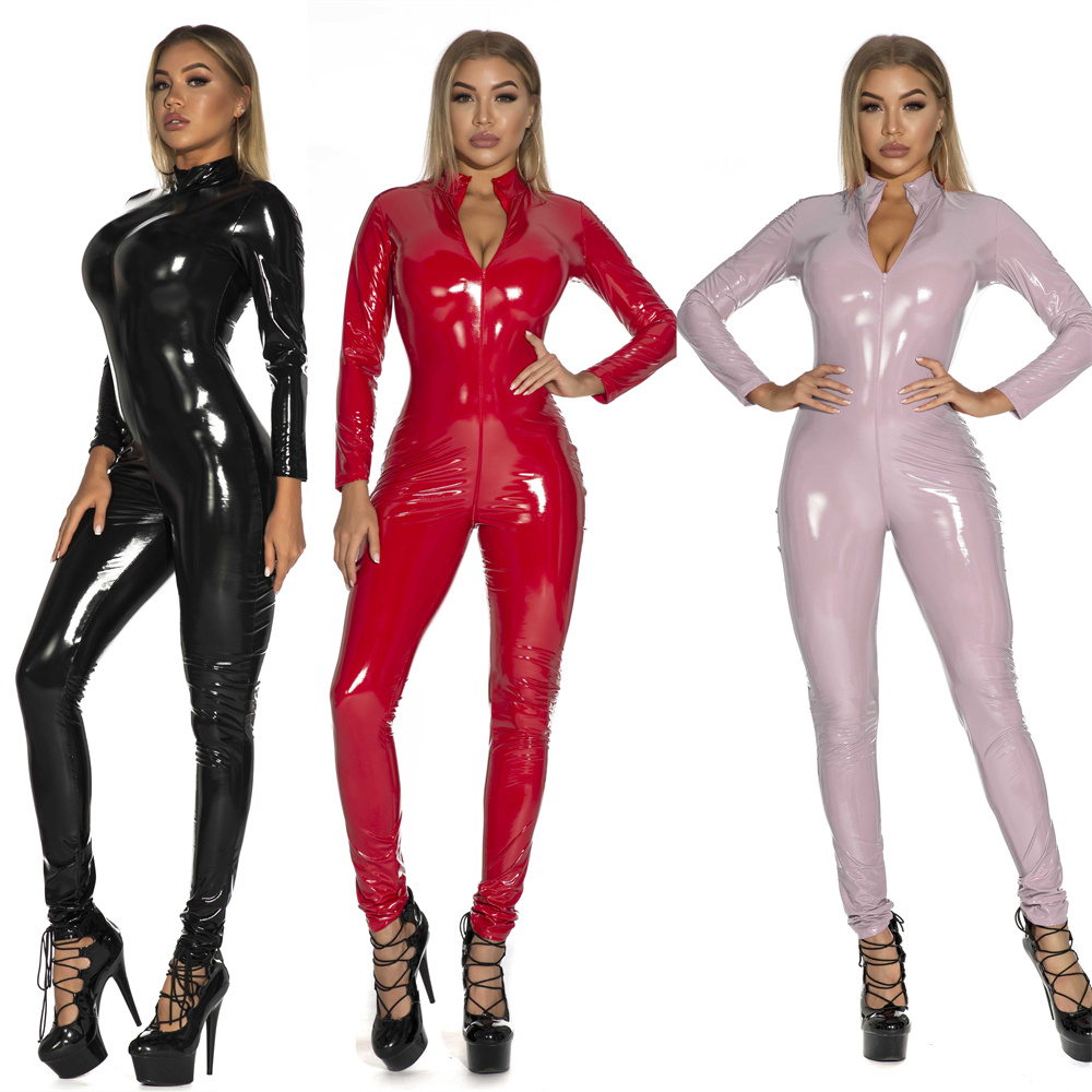 Sewing Latex - Frauen Sexy Shiny PU Kunstleder Overall